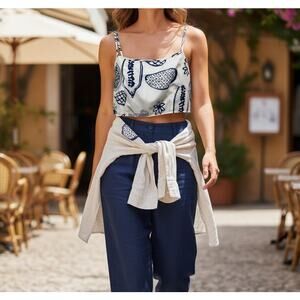 Blue white sun halter top Size XL Babydoll coquette sexy Spaghetti strap tank